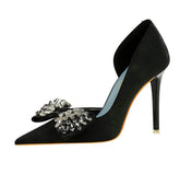 Crystal Butterfly Knot Ankle Cut Heels 36 / Black / 7.5CM